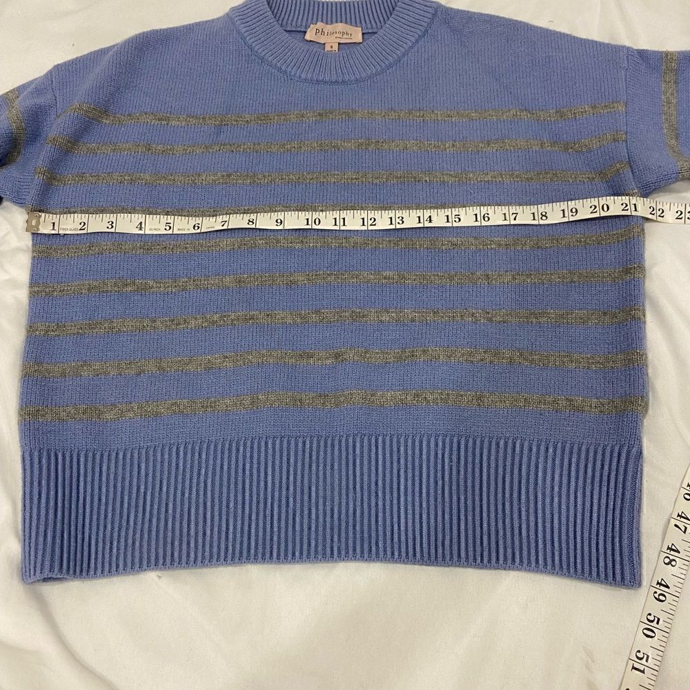 Philosophy Republic Clothing women’s blue sweater gray stripes size small - Picture 10 of 10